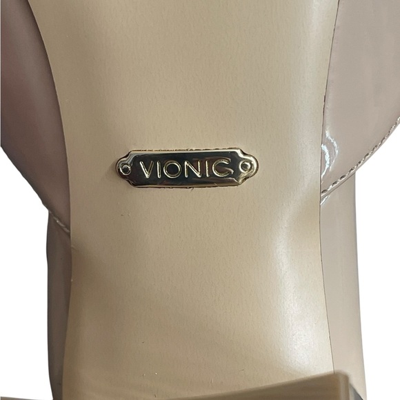 Vionic Plaza Annabel Women 10 Patent Leather Beige Mules Shoes Block Heel - Picture 10 of 14